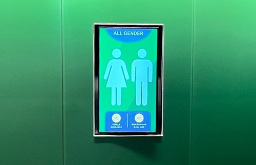 all gender restroom sign at Kansas City airport