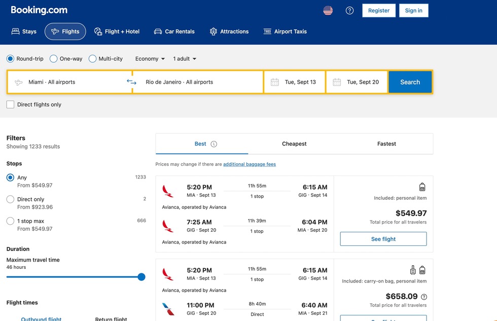 Best and Worst Airfare Booking sites: 10: Booking.com