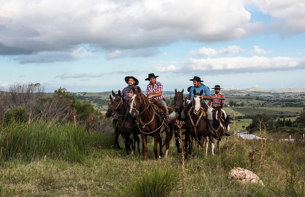 A group of gauchos riding horses in Uruguay