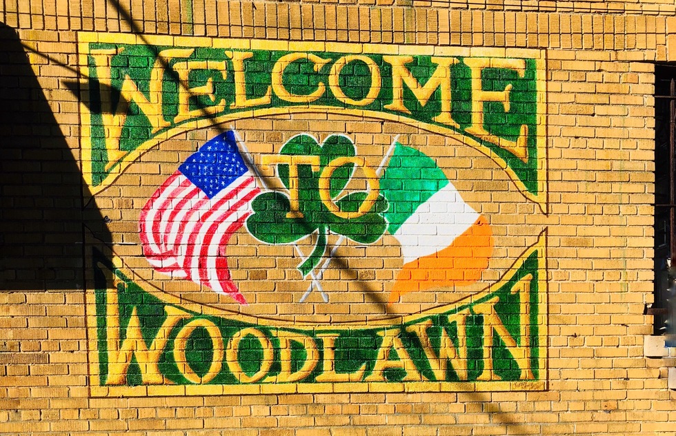 Welcome to Woodlawn sign in the Bronx, New York City